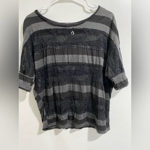 Black and gray stipe shirt with lace 3/4 sleeve